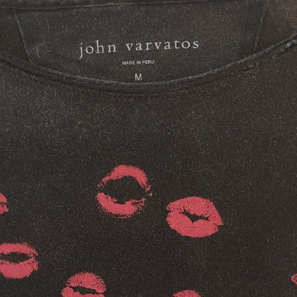 John Varvatos Black T-Shirt with Red Lips - Picture 2 of 2